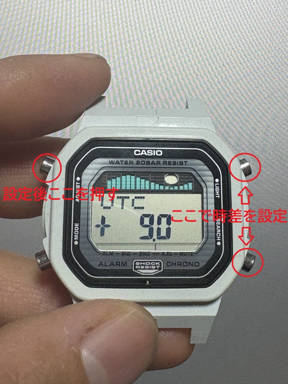 時差(UTC)を9.0に設定する画面