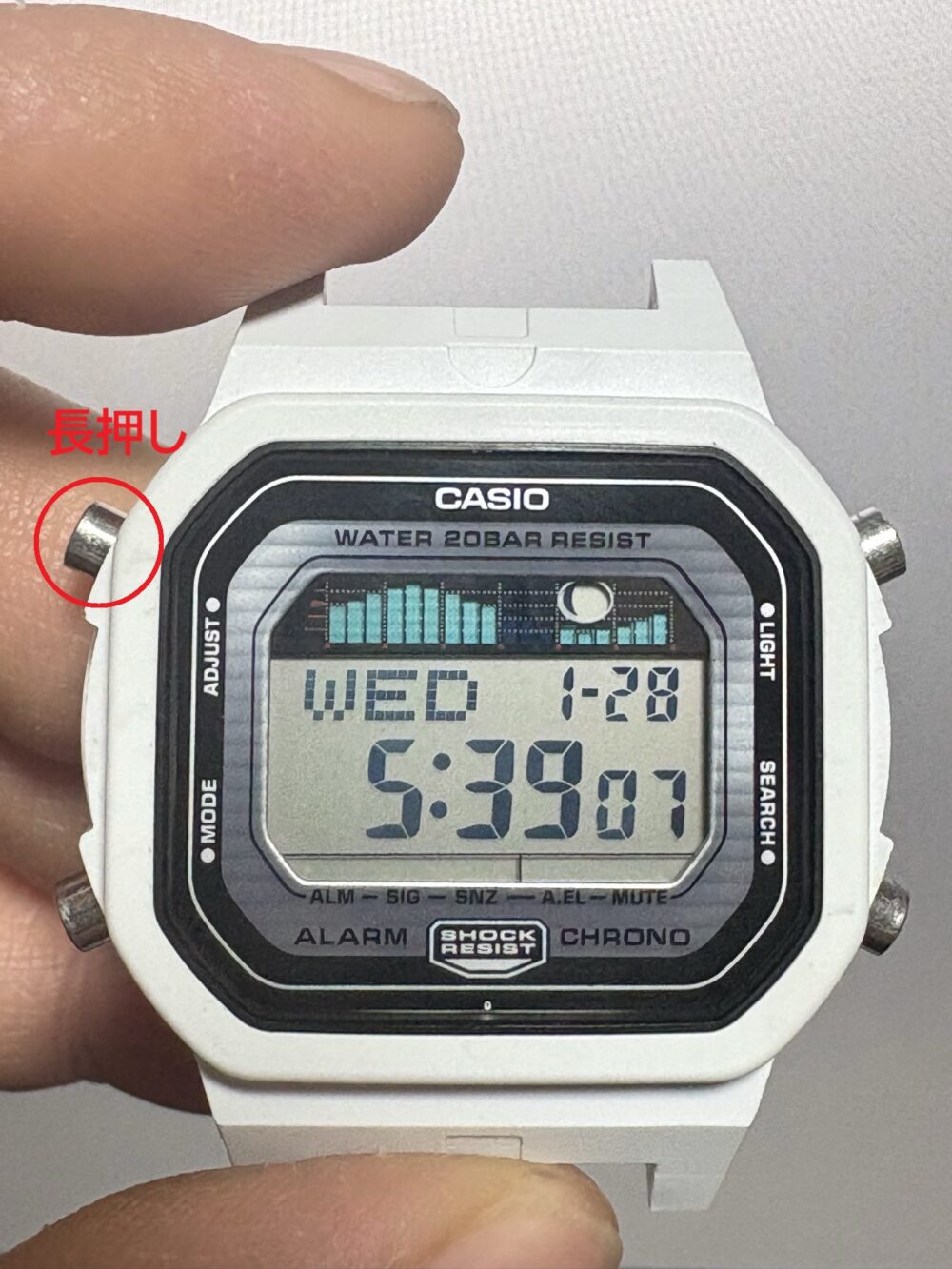 GLX-5600 時刻モードから時差設定画面への切り替え